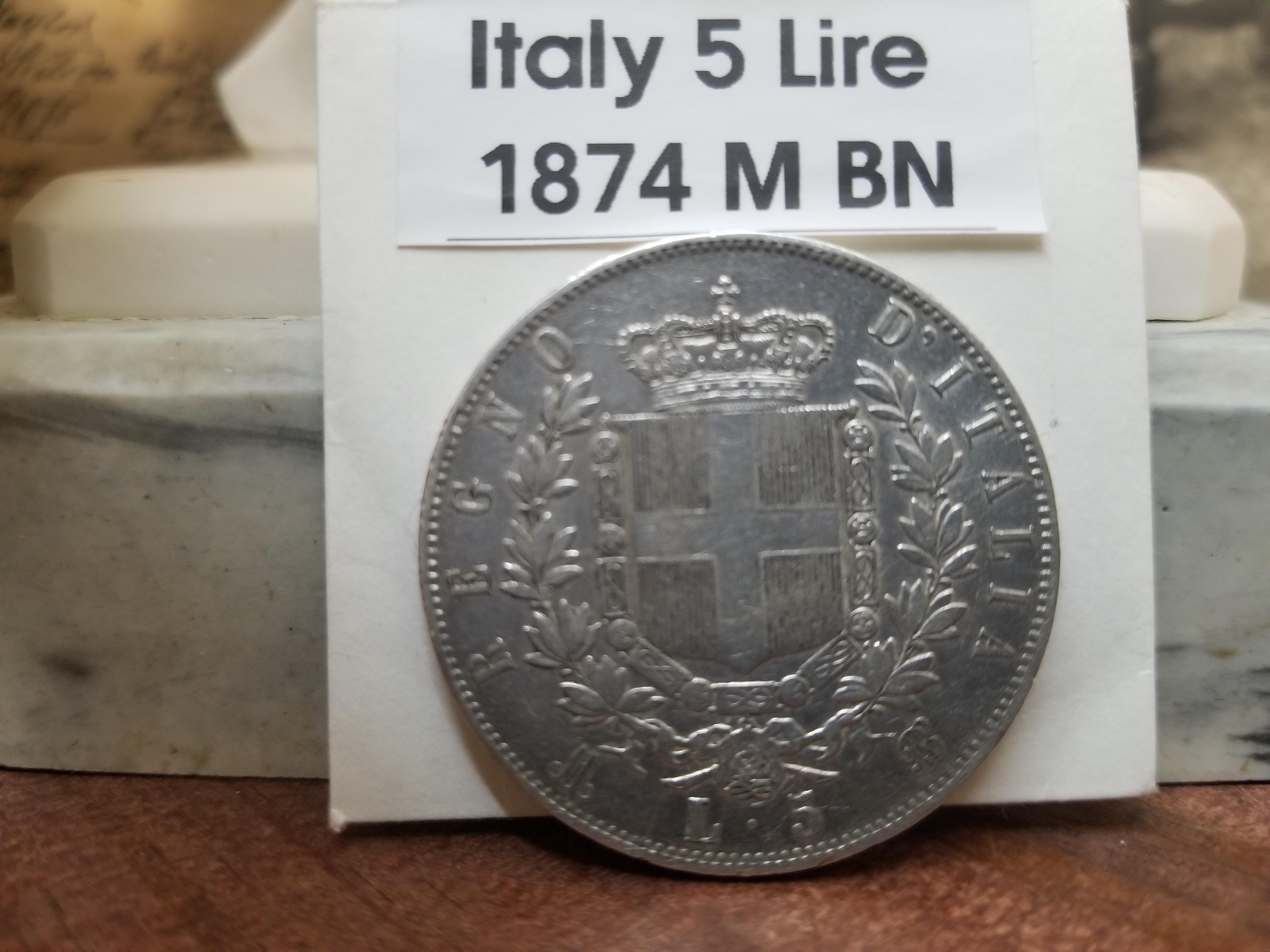 1873年 イタリア 5リラ銀貨 イタリア 5 リラ 1874 M BN。銀 24.94 g。ヴィットーリオ
