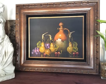 Beautiful Framed Painting Still Life of Grapes and Other Fruits Signed by Nina Scott.