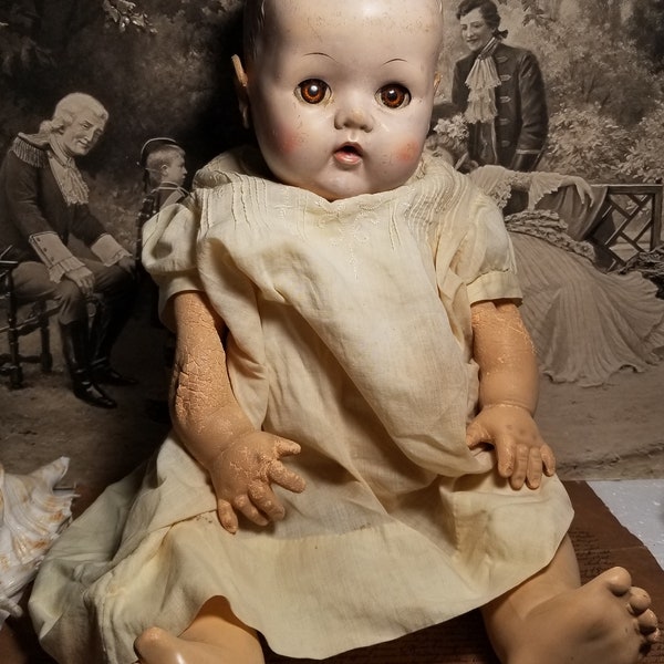 Vintage Collectible Doll   Effanbee Baby Doll Applied Ears Drink and Wet Sleep Eye. 20 Inch