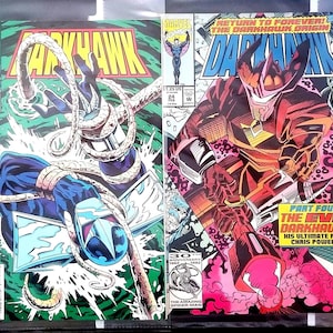 May include: Four comic books featuring the superhero Darkhawk. The covers are all different and feature various illustrations of the character in action. The covers are all in bright colors and feature the title "Darkhawk" in large, bold letters.