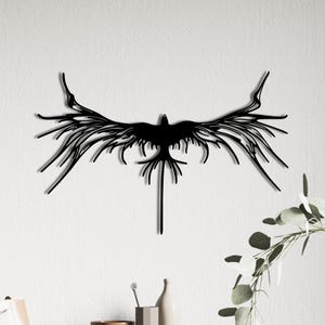 Arte mural de metal con forma de ave fénix: símbolo de renacimiento, decoración de pared, regalo de inauguración de la casa con arte de aves, arte mural de pájaros en metal para jardín, regalo de graduación.