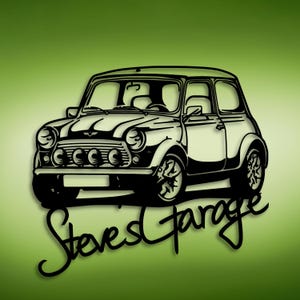 Mini Cooper Metal Wall Art: Classic Car Garage Decor
