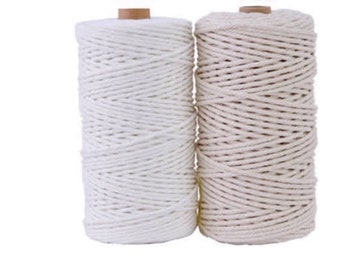 Macramé Cord 4mm x 100Thick Natural Cotton Cord Yarn Thread, 4-Strand Twisted Spool Twine String Cotton Rope for DIY Crafts, Wall Hangings,
