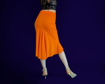 Orange Jersey tango skirt with tail