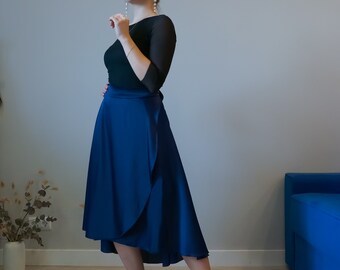 Navy blue silk dance tango skirt