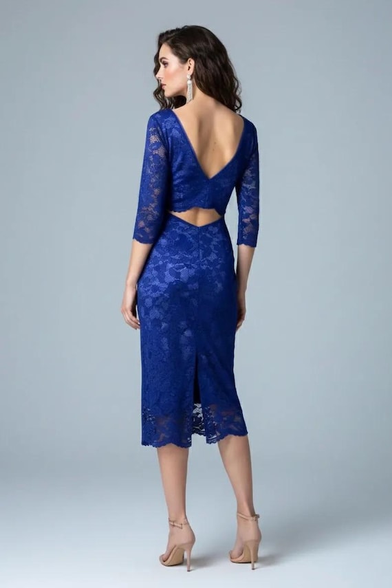 Elegant Blue Lace Tango Dress with Sculpted Back. ATango.fr Elegant Blue Lace Tango Dress with Sculpted Back. ATango.fr