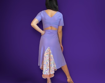 Open back tango dress with silk tail, Jersey tango dress, Tango dress with a slit, Summer jersey dress, Cocktail dress