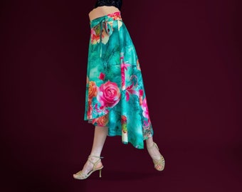 Green silk dance tango skirt