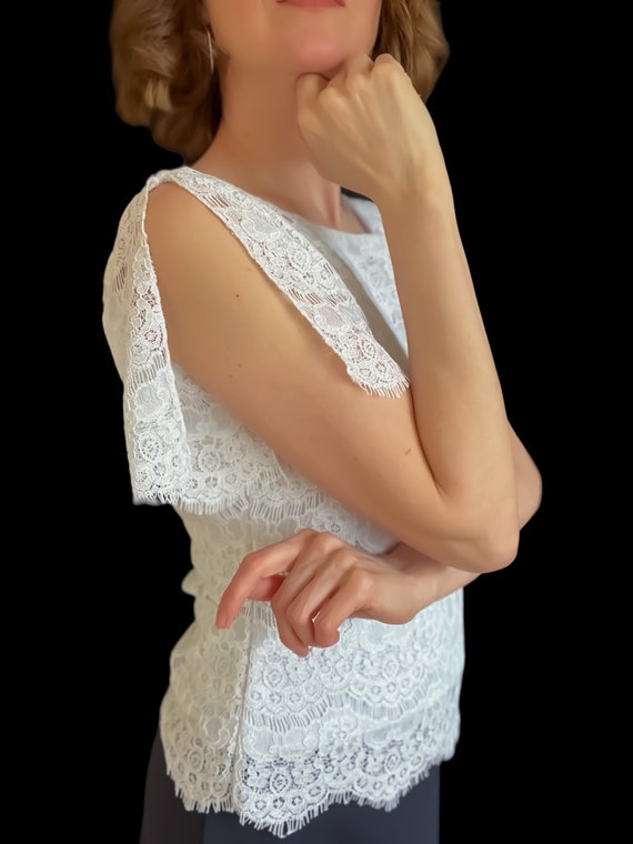 Top da tango in pizzo bianco con maniche aperte – camicetta in