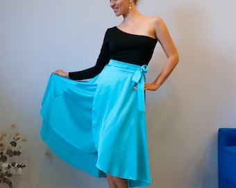 Blue silk dance tango skirt