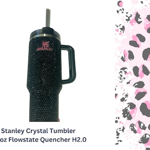 Stanley Quencher H2.0 40oz Tumbler, Black/Pink Crystal Rhinestone Stanley, 4,000 Crystals, Ready to Ship Valentine Gift Someone Special Gift