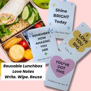 May include: Four rectangular cards with rounded corners featuring motivational text and colorful graphics. The cards display phrases including Shine Bright Today, Remember How Amazing You Are, I Love You Big, and You've Got This, alongside a lunchbox.