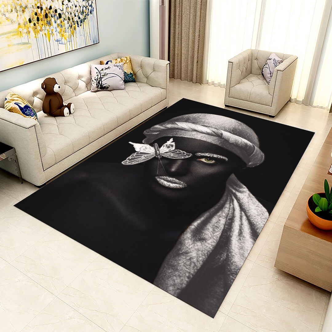 Gold Black Woman Rug Black Pattern Woman Rug Cool Office - Etsy
