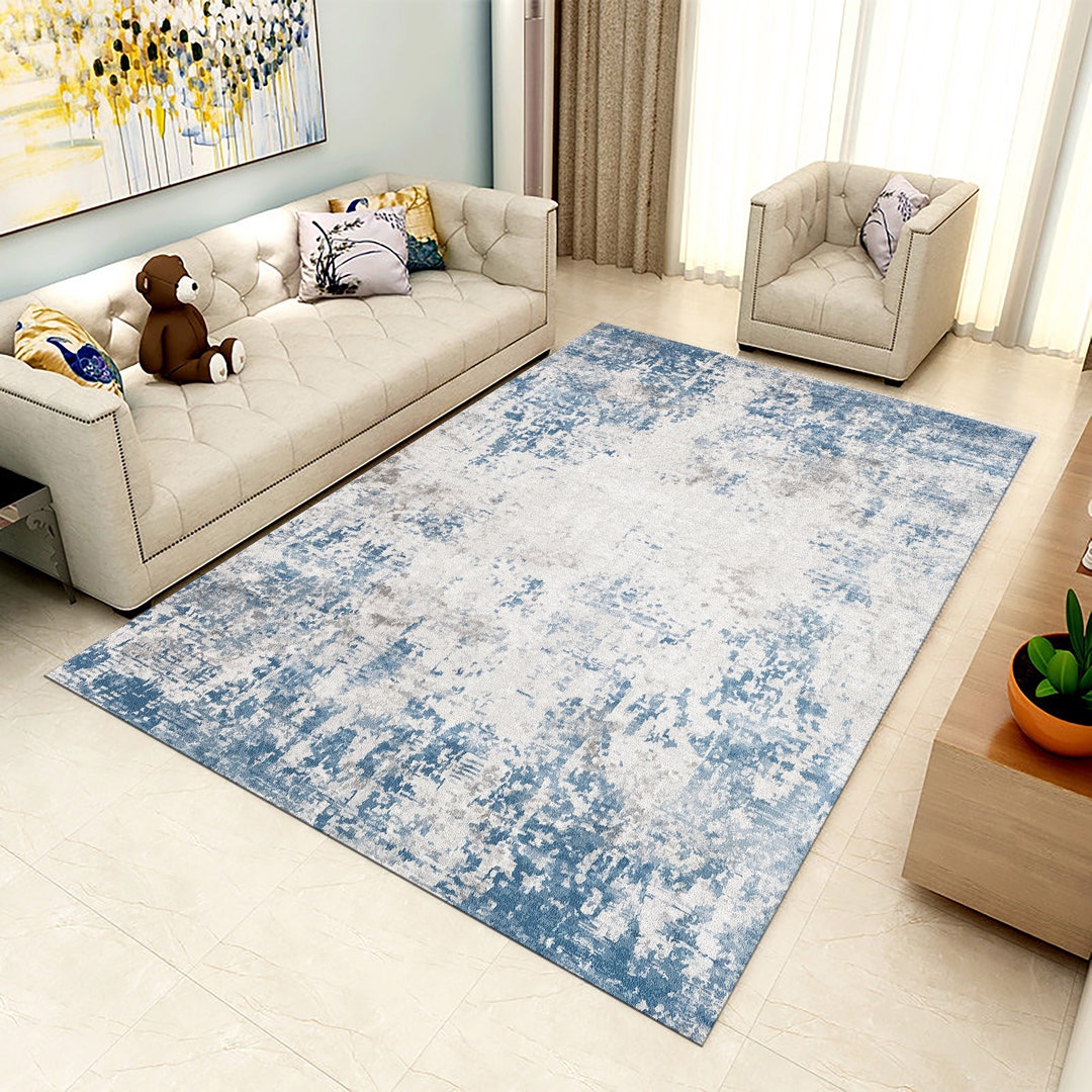 Colourful Geometric Rugtumbled Rug Blue White Living Room Etsy