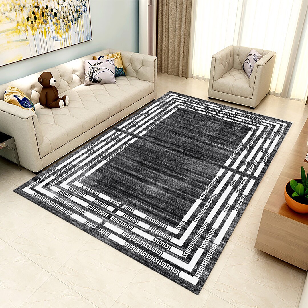 Marble Rug Living Room Rug Black Marble Rug Pattern Rug Etsy