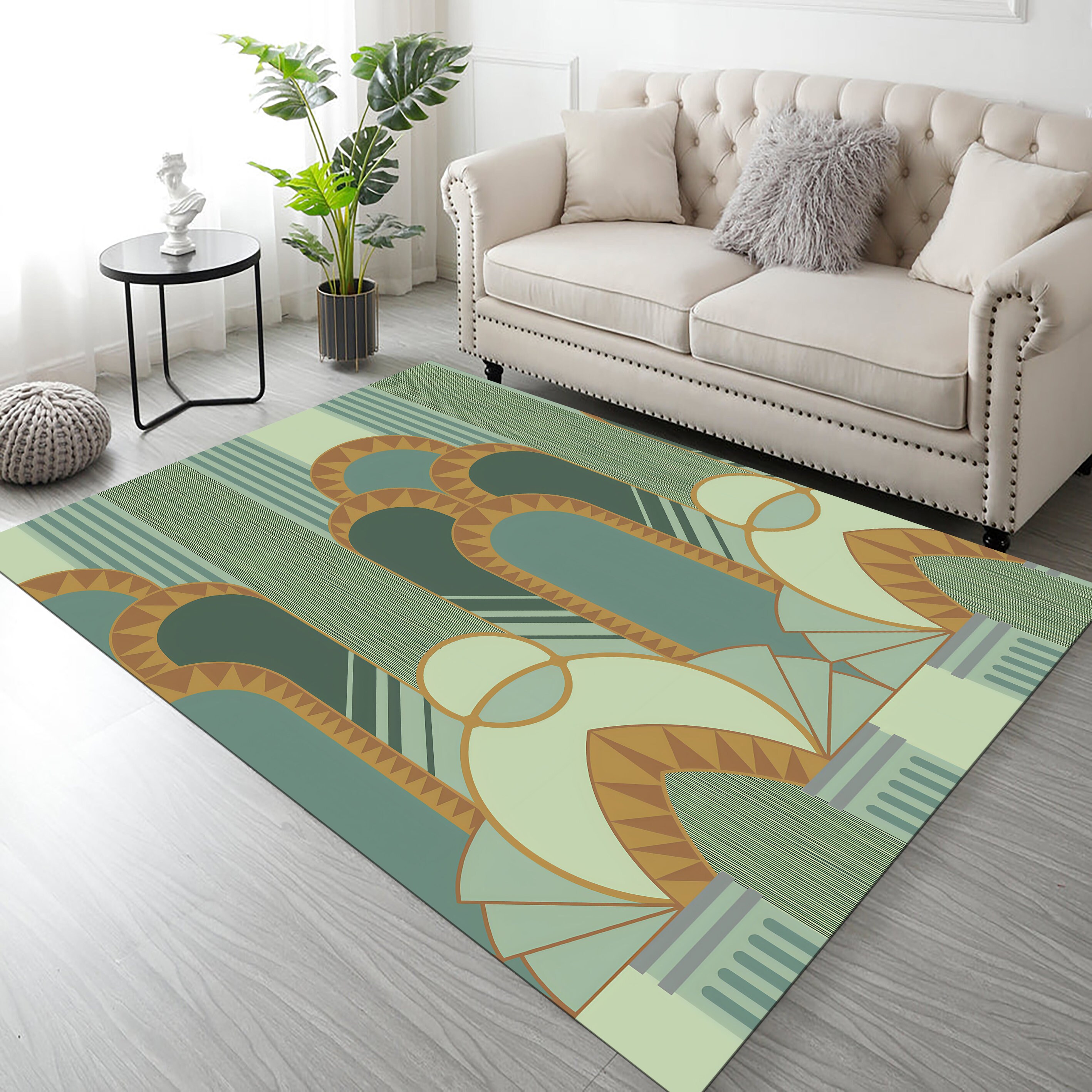Art Deco Style Area Rug,flat Design Art Deco,golden Elements on Green ...