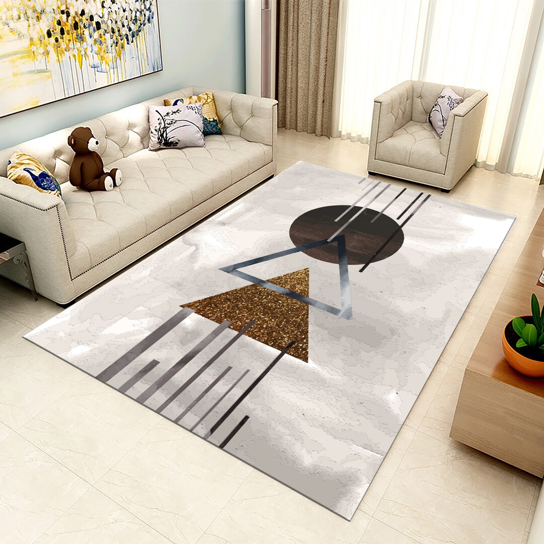 Mid Century Modern Wall Art Rug, Neutral Abstract Geometric Digital ...