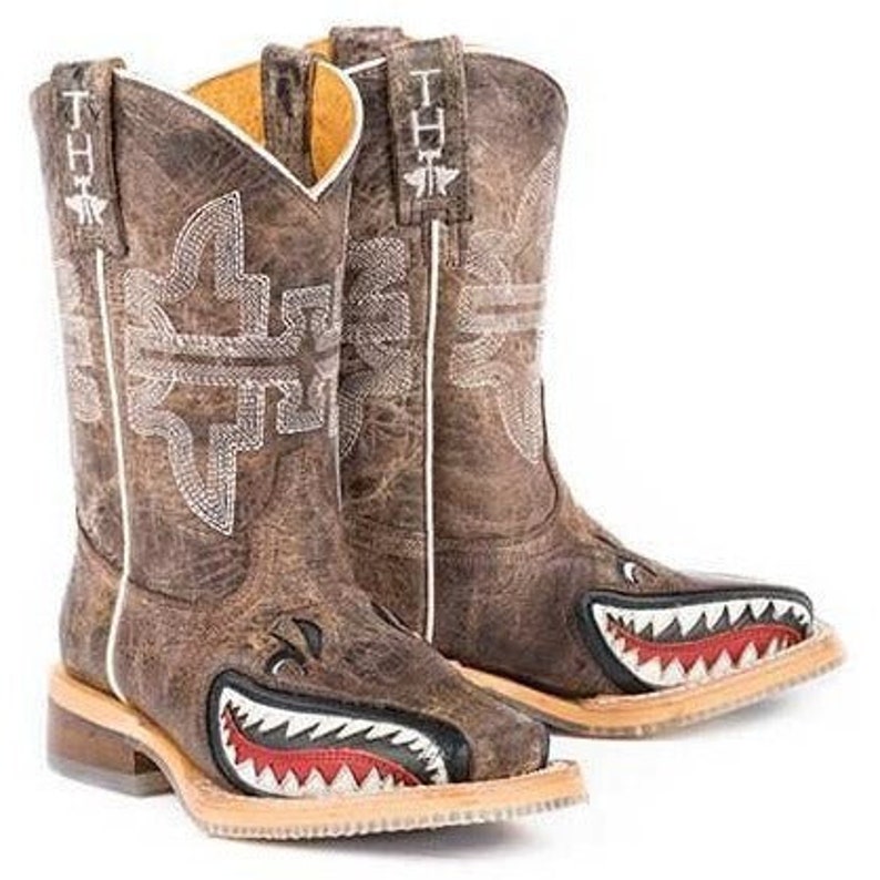 Kid's Tin Haul Toastin A Gnarly Shark Boots Handcrafted Etsy