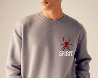 Spider Printed Sweatshirt, Unisex Gray Pullover, Soft Basic Print Sweatshirt, Cozy Gray Casual Wear, Unisex Pullover Comfort