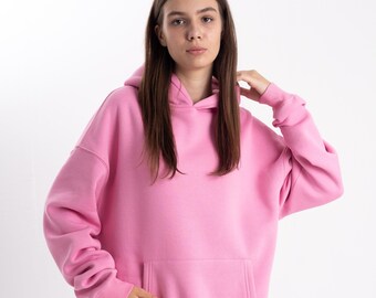 Unisex Pink Sweatshirt, Unisex Cotton Warm Polar, Kangaroo Pocket Basic Hoodie, Daily Pink Sweatshirt, Casual Sweatshirt,Oversize Sportswear