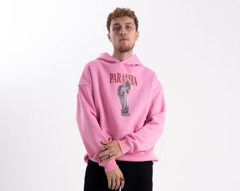 Pink Angel Kangaroo Pocket Hoodie, Paranoia Design Unisex Hoodie, Oversize and Unisex Sweatshirt, Daily and Sport Tracksuit Top Sweatshirt