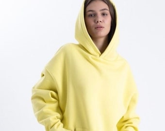 Yellow Sweatshirt, Unisex Cotton Warm Polar, Kangaroo Pocket Basic Hoodie, Daily Yellow Sweatshirt, Casual Basic Sweatshirt