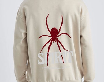 Stone Color Animal Sweatshirt, Spider Printed Unisex Sweatshirt, Soft Pullover, Animal Sweatshirt for Man and Woman, Daily Basic Sweatshirt