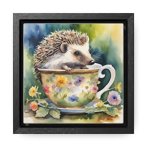 Hedgehog in a Cup, English Hedgehog, Hedgehog Art, Square Frame Wall Art, Cute Animal Decor, Wildlife Lover Gift, Hedgehog Nature Poster