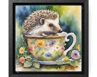 Hedgehog in a Cup, English Hedgehog, Hedgehog Art, Square Frame Wall Art, Cute Animal Decor, Wildlife Lover Gift, Hedgehog Nature Poster