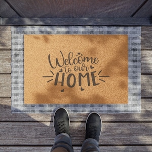 Welcome to our Home Doormat, Outdoor Entry Mat, Front Porch Rug, Housewarming Gift, Welcome Mat, Indoor Outdoor Rug
