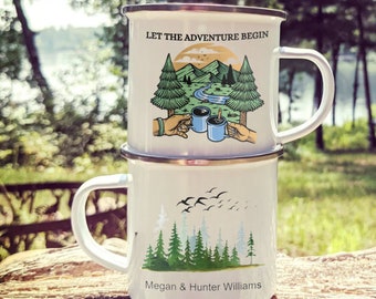 Personalized Wedding Camping Mug, Custom Camping Mug, Adventure Mug, Double Sided Mug, Couples Camping Mug, Engagement Gift, Wedding Gift,