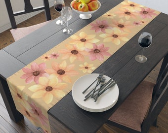 Caminho de mesa com flores de outono, Caminho de mesa com flores de outono - Decoração para casa, Decoração de mesa de cozinha, Toalha de mesa de Ação de Graças, Festival da colheita