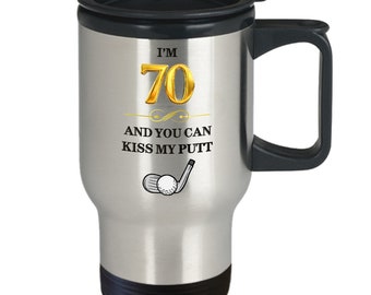 Birthday Gift for 70 Year Old Golfer Travel Mug, 1954 Birth Year, Gifts for 70th Birthday, Golfers, Men, Women, Funny 70 Year Old Golfer