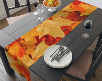 Autumn Leaves Table Runner, Fall Table Decor, Thanksgiving Table Linens, Cotton Poly Runner, Harvest Home Decor, Fall Leaves Table Runner