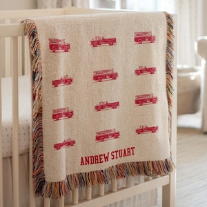 Benutzerdefinierte Feuerwehrauto Baby Decke personalisierte Baby-Dusche-Geschenk Feuerwehrauto Kinderzimmer Dekor Feuerwehrauto Kinderzimmer Thema Name Decke personalisiertes Geschenk