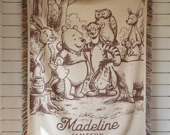 Personalized Winnie the Pooh Baby Blanket Personalized Name Baby Gift Soft Pooh Nursery Throw Piglet Tigger Eeyore Baby Shower Gift New Mom