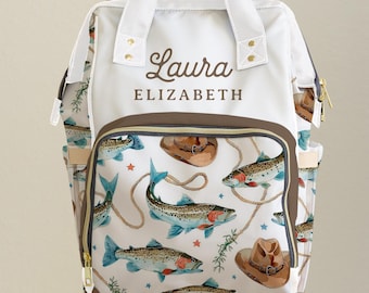 Fishing Diaper Bag Backpack Personalized Name Baby Shower Gift Coastal Baby Bag Custom Name Diaper Bag Fishing Baby Shower Gift New Mom Bag