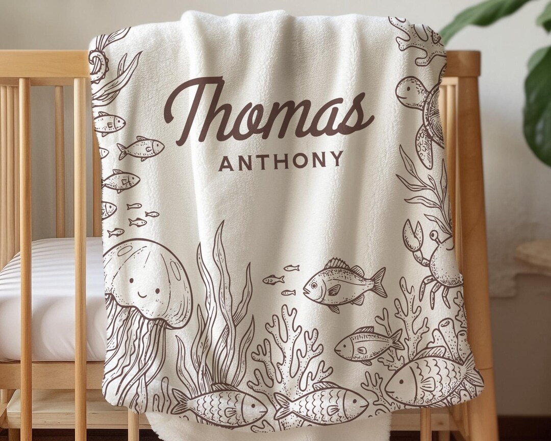 Custom Ocean Baby Blanket Personalized Baby Name Blanket Ocean Theme ...