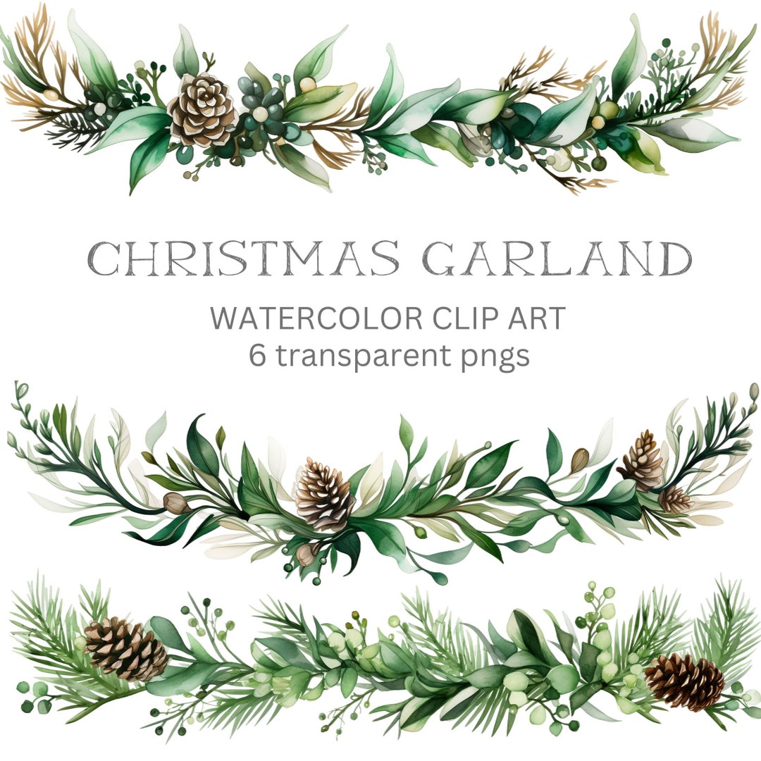 Christmas Floral Garland Clipart, Boho Christmas Garland Floral Clipart ...