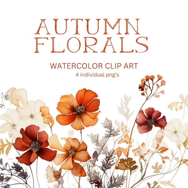 Fall Floral Watercolor Clipart - Bohemian Floral Clipart - Fall Flowers - Wedding Clipart - Watercolor Clipart - Bohemian Clipart