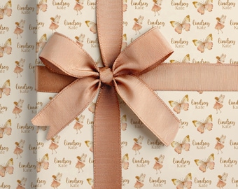 Personalized Gift Wrap Custom Name Wrapping Paper Fairy Design Pattern Birthday Present Butterfly Baby Shower Packaging First Birthday Gift