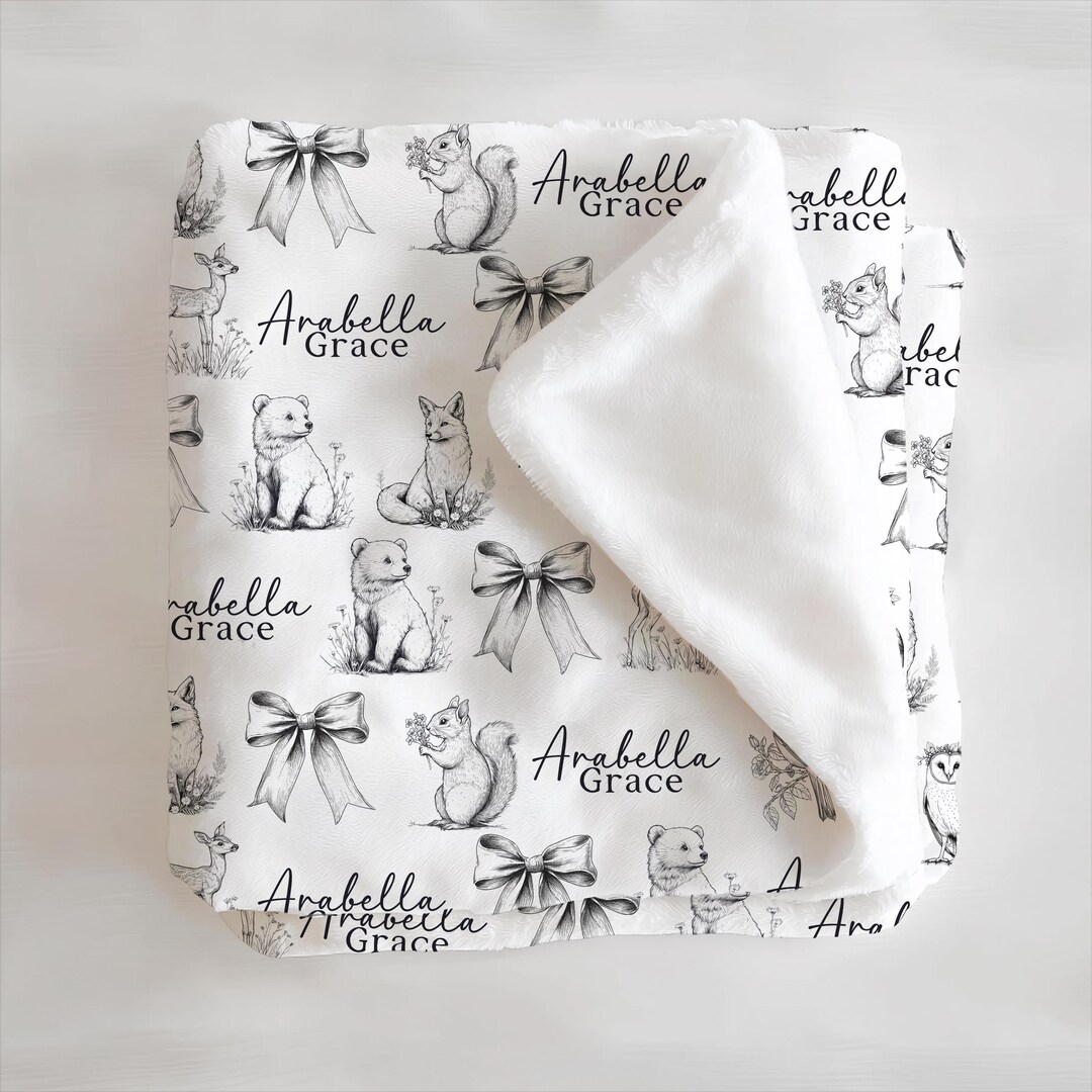 Custom Animal Throw Baby Blanket Woodland Nursery Bear Design
