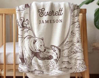 Custom Woodland Baby Blanket Personalized Name Woodland Baby Shower Gift Custom Toile Baby Name Blanket Forest Nursery Decor Newborn Baby