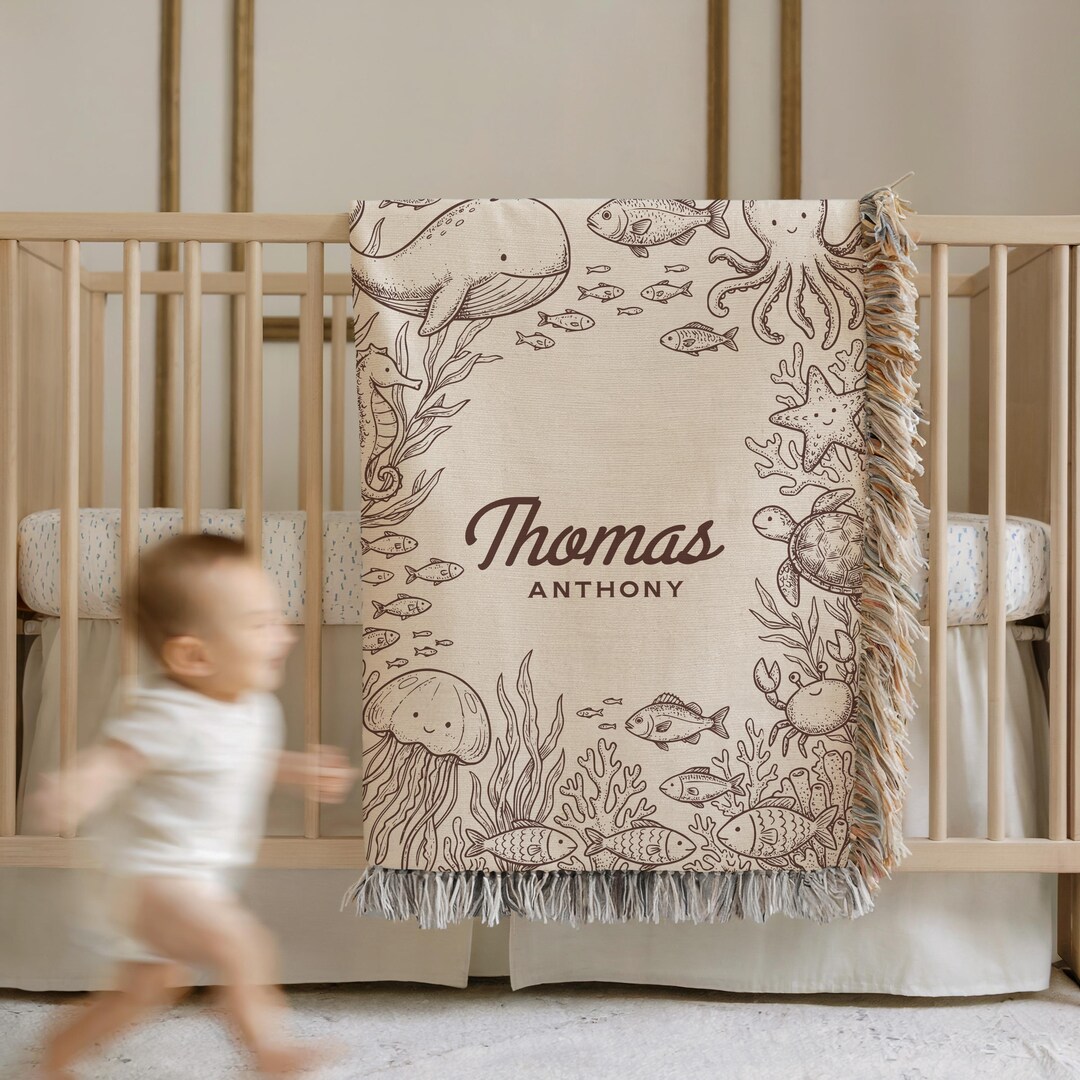 Custom Ocean Baby Blanket Personalized Baby Name Blanket Ocean Theme ...