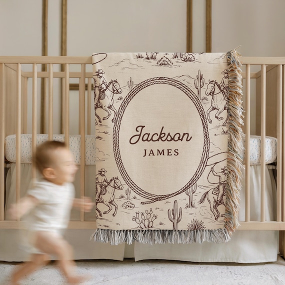 Western Baby Gift Personalized Blanket Gift from Godparent Custom Baby Shower Name Gift Cowboy Nursery Fringe Blanket Horse Baby Blanket