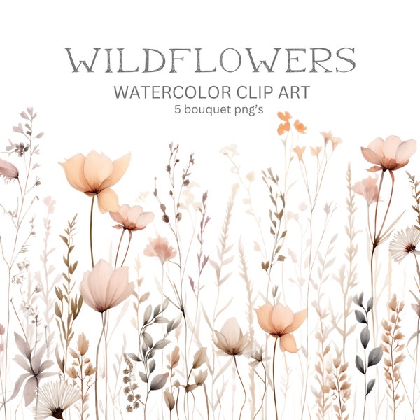 Wildflower Watercolor Clipart, Fall Floral Clipart, Autumn Floral  Bohemian Flower Clipart, Fall Wedding Clipart, BOHO Watercolor Clipart