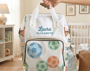 New Mom Soccer Backpack Diaper Bag Personalized Name Soccer Pattern Baby Shower Gift Custom Sports Baby Bag Soccer Family New Mom Gift
