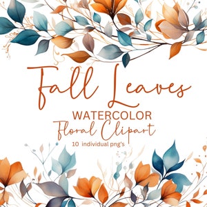 Folhas de Outono em Aquarela - Clipart Floral de Outono - Clipart de Flores Boho - Clipart de Casamento - Clipart de Aquarela - Clipart Boho