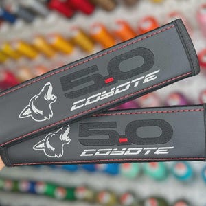 Coyote GT 5.0 Embroidered Vegan Leather Car Seat Belt Cover • Personalized Shoulder Pad