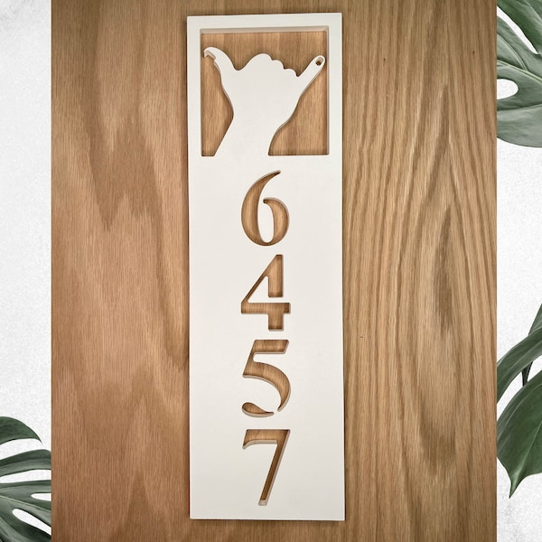 Shaka Hand Decor Outdoor Address Sign for Beach House Exterior Weatherproof PVC Coastal Surf Culture Surfboard Hawaii Spirit of Aloha